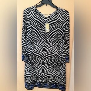 Michael Kors Black and White Zebra Print Tunic with Blue Accents